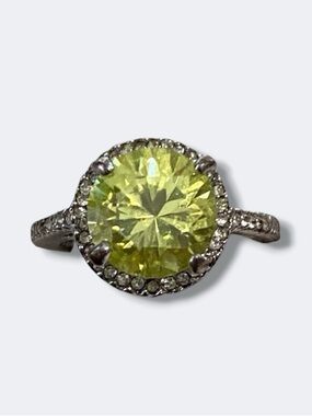 Peridot Gemstone Halo Cushion Setting Engagement Silver Tone Ring 3.5Ct Fun